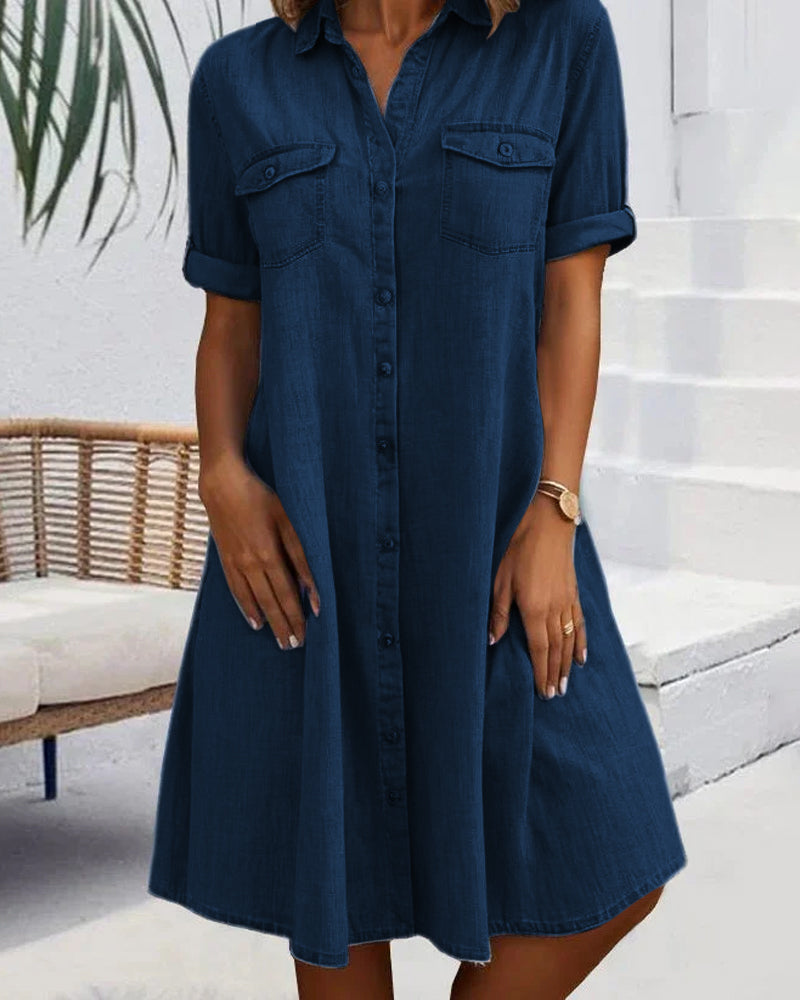Amelia™ - Midi Dress with Lapel Collar and Button
