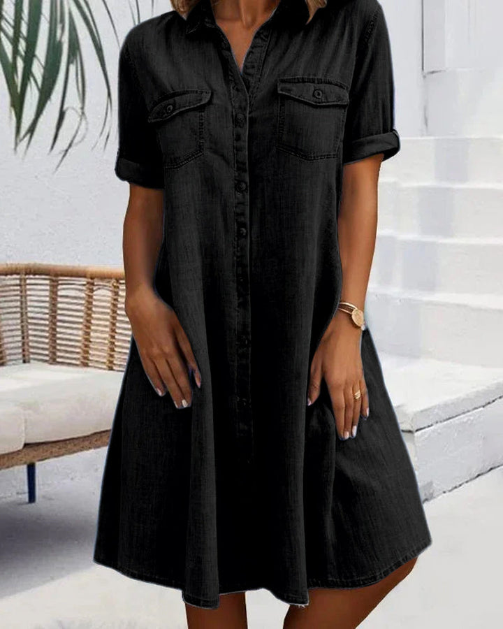 Amelia™ - Midi Dress with Lapel Collar and Button