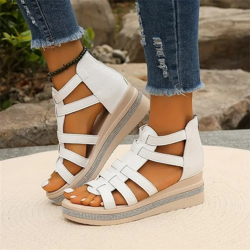 Isla™ - Wedge Sandals with Rhinestone Decoration